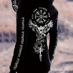 Vintage Gothic Chic Hoodie - Fashion Hoodies - Long Sleeve Drawstring Casual Zipper Sweatshirt with Viking Pattern for Women - Comfortable and Stylish Winter Wear