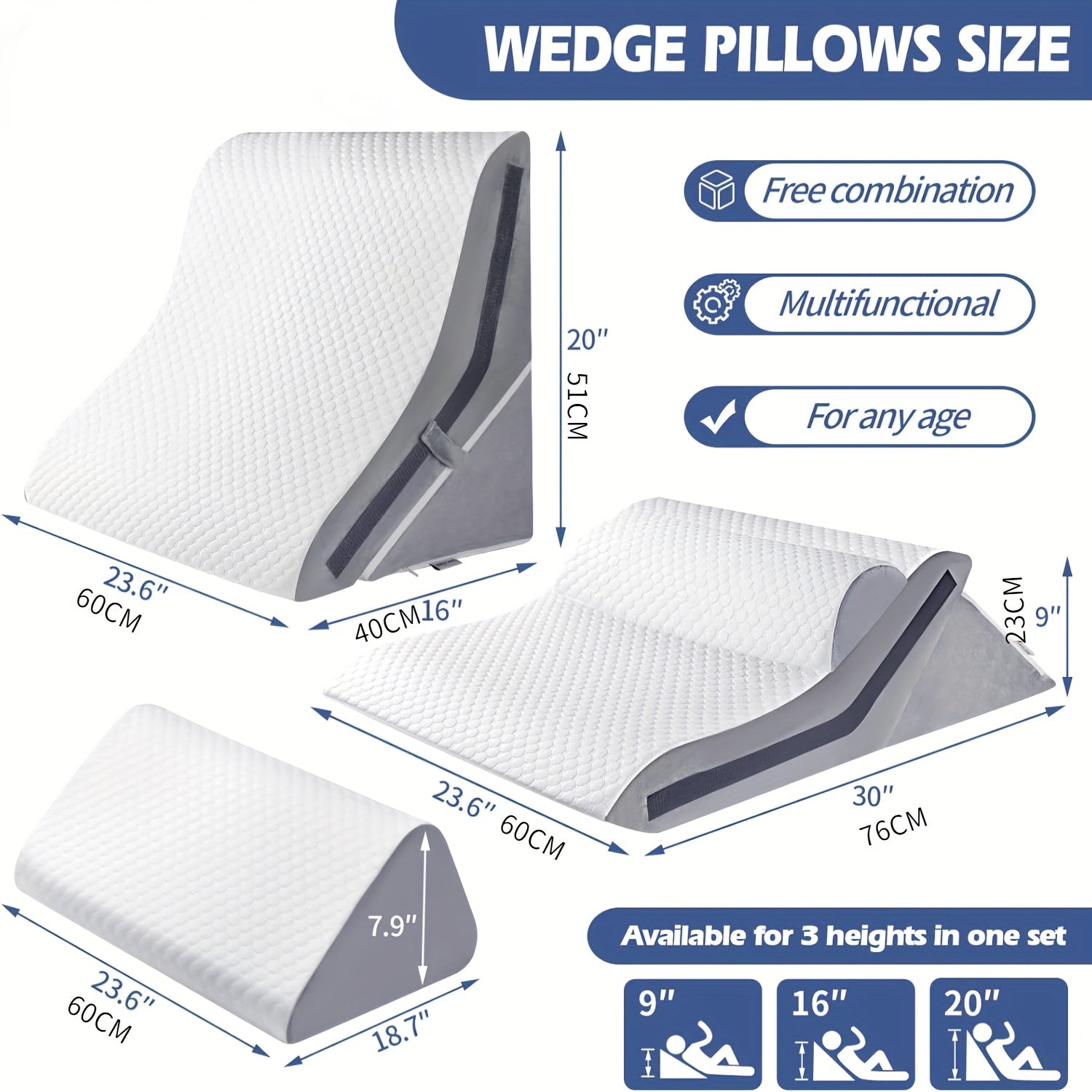 3-in-1 Incline Pillows Wedges For Back, Pillow For Sleeping, 15-in-1 Adjustable Memory Foam Wedge Pillow, Orthopedic Bed Wedge Pillow Set