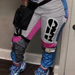 Letter Print Colorblock Baggy Pants, Casual Elastic Waist Pants, Women's Clothing