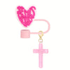 Shiny Pink Words Design Portable Straw Lid with Charm - Cup Tumbler Accessories - Beverage Cup Topper with Clip-On Bling Butterfly Ornament, 1.8in Diameter, Cute and Functional Sports Water Bottle