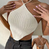 Solid Halter Neck Knit Top, Elegant Backless Hanky Hem Top For Spring & Summer - Women's Clothing - Soft & Breathable Knit Fabric - Perfect for Casual & Party Occasions - Ideal Gift for Women