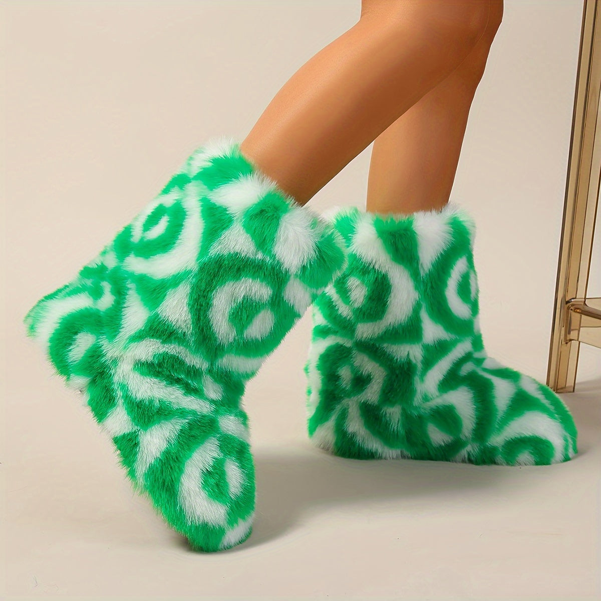 Women's Mid-calf Fluffy Boots, Platform Soft Sole Warm Lined Winter Boots, Fuzzy Faux Fur Snow Boots