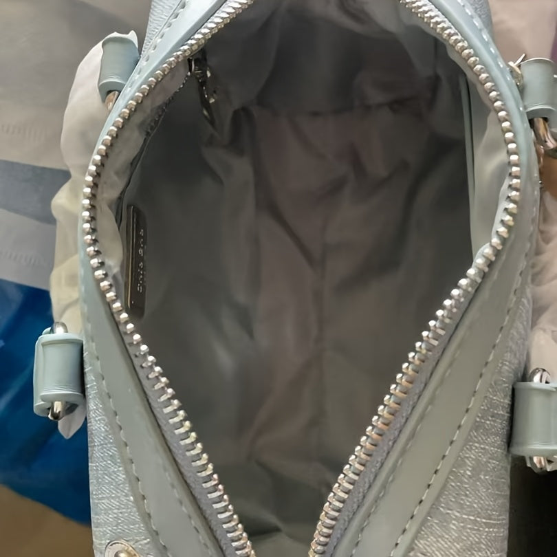 Women'S 2024 New Light Blue Cowboy Pillow Bag, Versatile Handbag with Shoulder Strap, Solid Color, Zipper Closure, Polyester Lined, Edge Paint Detail