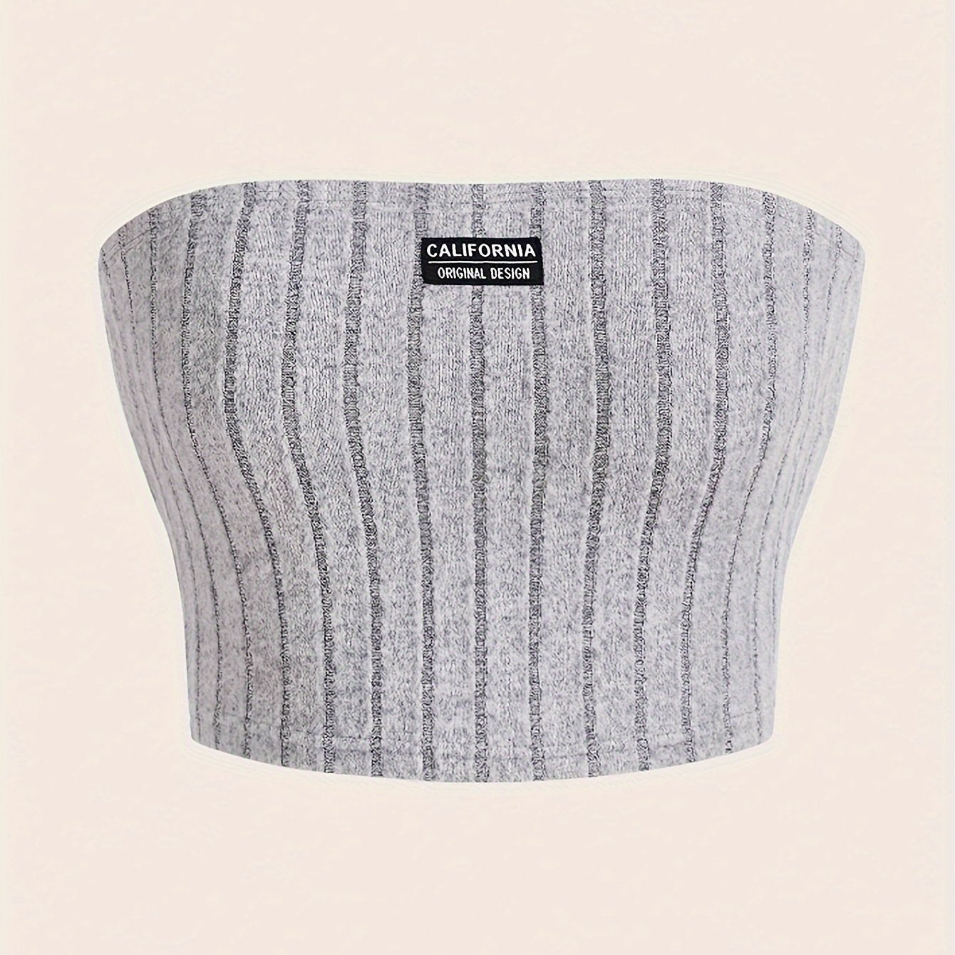 Women'S Strapless California Top - Casual Ribbed Knit, Sleeveless Crop Blouse with Button Detail, Light Gray, Perfect for Summer & Spring, Summer Fashion | Casual Chic | Woven Textur