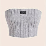 Women'S Strapless California Top - Casual Ribbed Knit, Sleeveless Crop Blouse with Button Detail, Light Gray, Perfect for Summer & Spring, Summer Fashion | Casual Chic | Woven Textur