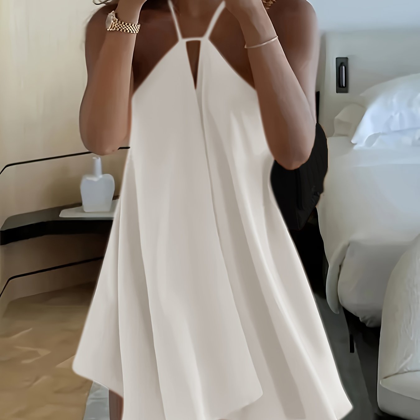 Women's Sexy Backless V-Neck A-Line Dress - Sleeveless, Tie-Back Waist, Flowy Orange Mini Dress for Summer, Beach & Casual Outings