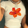 1pc Women'S Floral Print Polyester Crop Top T-Shirt - Casual Crew Neck Short Sleeve Knit Fabric Summer Tee