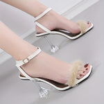 Women'S Faux Fur High Heel Shoes - Stylish Black and White Mary Jane with Crystal Embellishments, Ultra High Heel, Perfect for Summer and Outdoor Events, Outdoor Heels|Faux Fur Detail|Stylish Heel