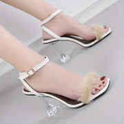 Women'S Faux Fur High Heel Shoes - Stylish Black and White Mary Jane with Crystal Embellishments, Ultra High Heel, Perfect for Summer and Outdoor Events, Outdoor Heels|Faux Fur Detail|Stylish Heel