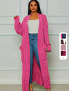 Long Length Cable Knit Cardigan, Elegant Solid Long Sleeve Sweater With Pockets, Women's Clothing