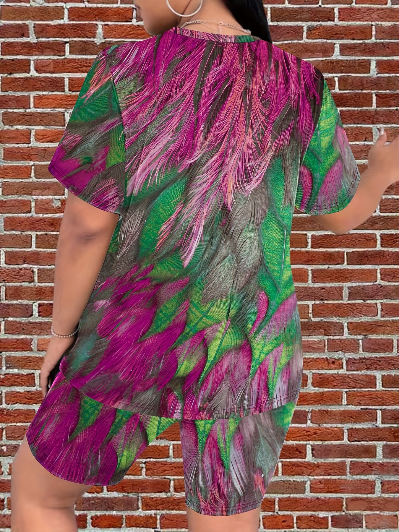 Women's Tie-dye Print Casual Top T-shirt and Tight Shorts Set Two-piece