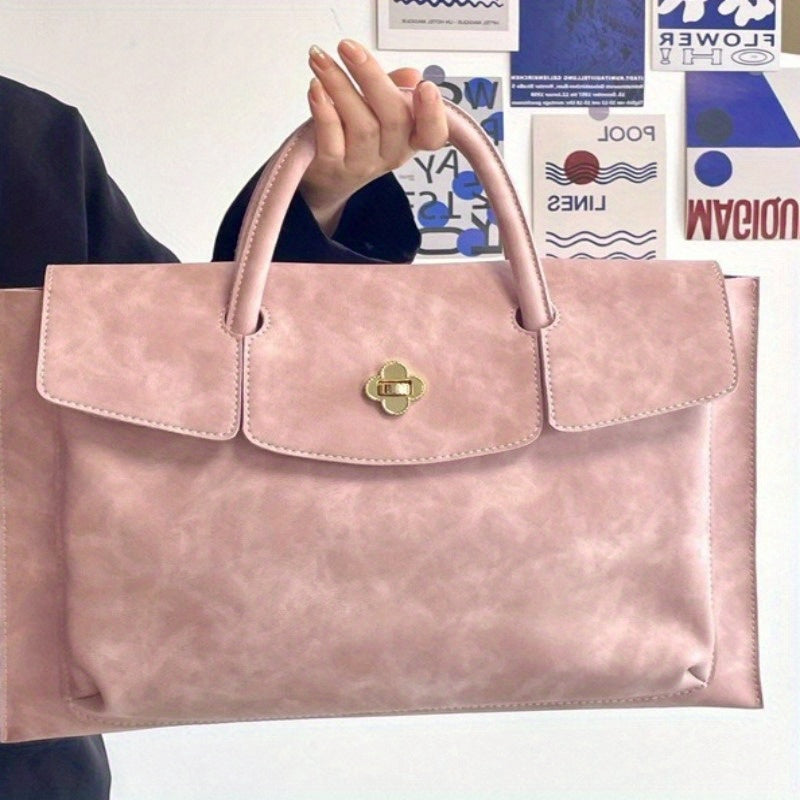 Pink Laptop Tote Bag for Women, Lightweight 13-16 Inch MacBook/ Notebook Bag with Metal Clasp, Stylish Work Commute Shoulder Bag for Office, College, Travel (Fits 13/ 14/ 15.6/ 16 Inch Laptops)