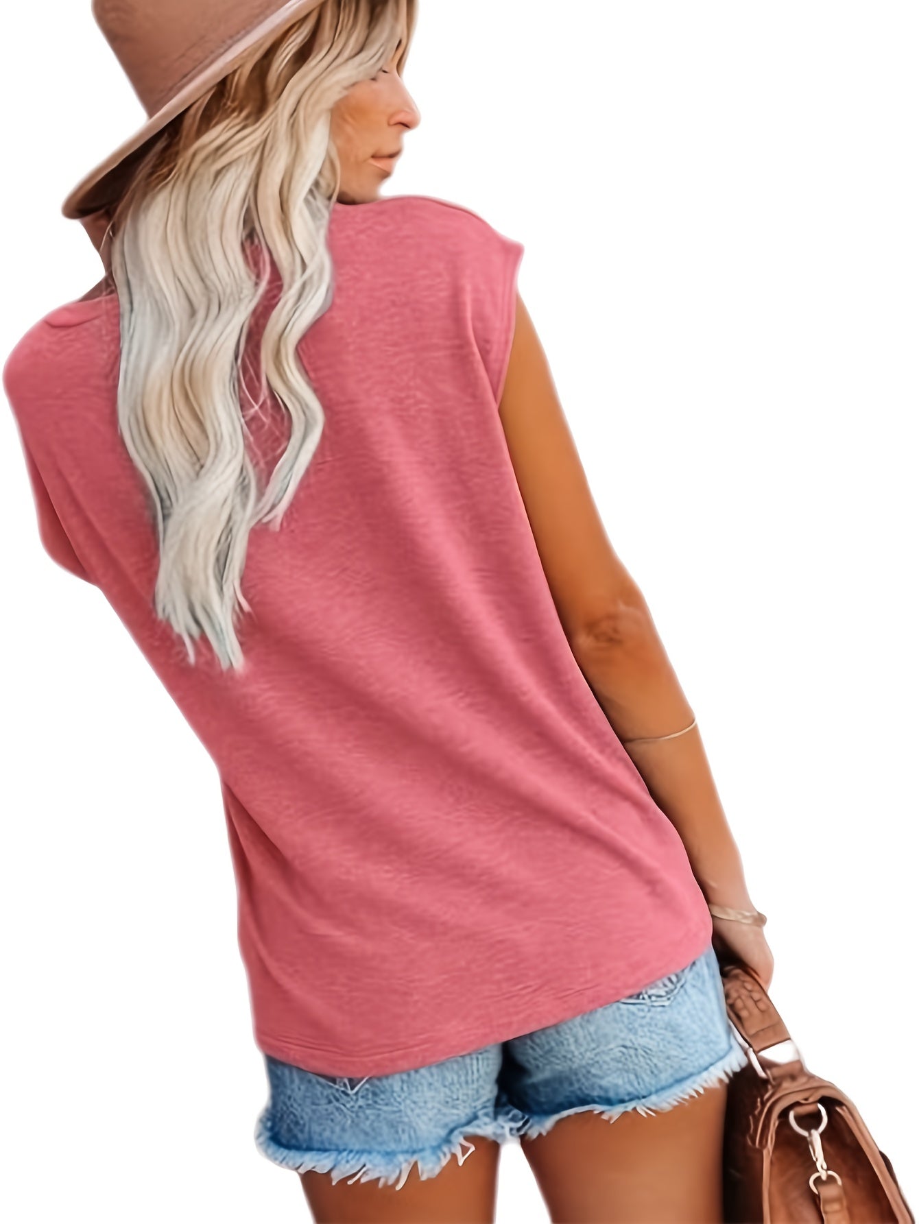 European & American Fashion Two-Piece Set – Printed V-Neck Button Vest & Matching Casual Bottoms, Lightweight Polyester-Rayon Blend