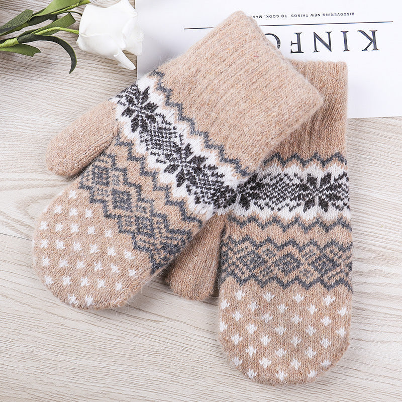 1 Pair Winter Gloves, Double-Layer Thick Warm Knit Mittens with Geometric Pattern, Acrylic 90% Nylon 10% Elasticity, Touchscreen Compatible for Outdoor Sports, Cycling, Skiing - Hand Washable, Winter Clothes