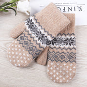 1 Pair Winter Gloves, Double-Layer Thick Warm Knit Mittens with Geometric Pattern, Acrylic 90% Nylon 10% Elasticity, Touchscreen Compatible for Outdoor Sports, Cycling, Skiing - Hand Washable, Winter Clothes