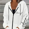 Women's Elegant Letter Print Hoodie - Long Sleeve Kangaroo Pocket Pullover, Soft White Fleece-Lined Winter Sweatshirt, Machine Washable Casual Top for Autumn & Winter, Sweater Hoodie