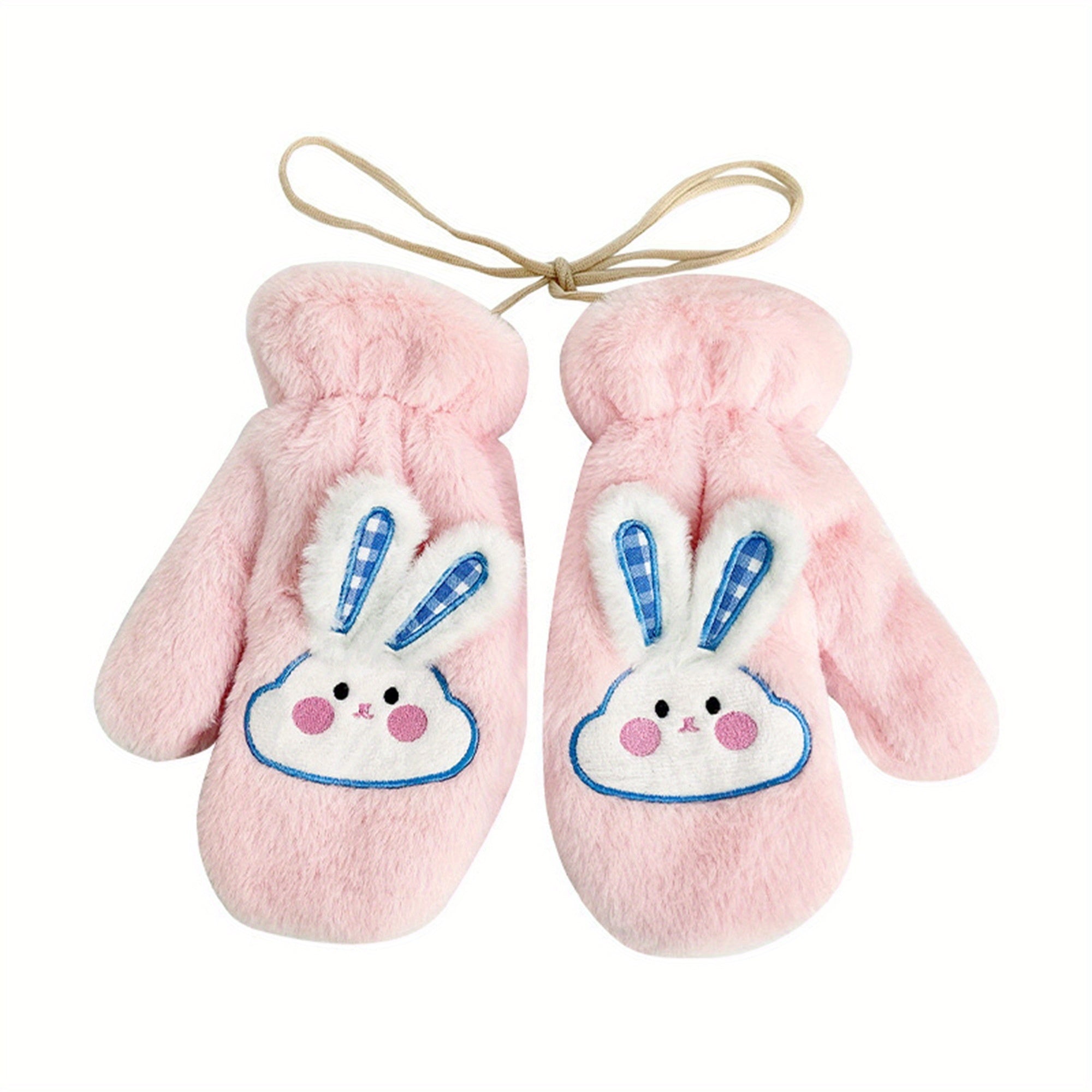 Women's Winter Mittens | Cute Rabbit Design Fleece Gloves | Pink Cotton Blend with Bunny Ears and Face | Plush Warmth for Cold Weather | Non-Stretch, Hand Washable | Cozy Outdoor Accessory
