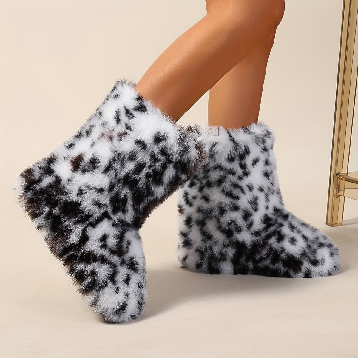 Women's Mid-calf Fluffy Boots, Platform Soft Sole Warm Lined Winter Boots, Fuzzy Faux Fur Snow Boots