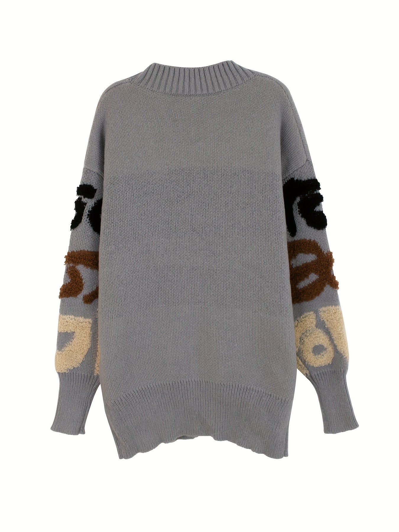 Letter Pattern Button Down Knit Cardigan, Casual Long Sleeve Loose Sweater Outwear, Women's Clothing