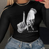 Y2K-Inspired Los Angeles Gesture Print Long Sleeve T-Shirt for Women - Stretchy Polyester & Spandex Blend, Machine Washable, Crew Neck