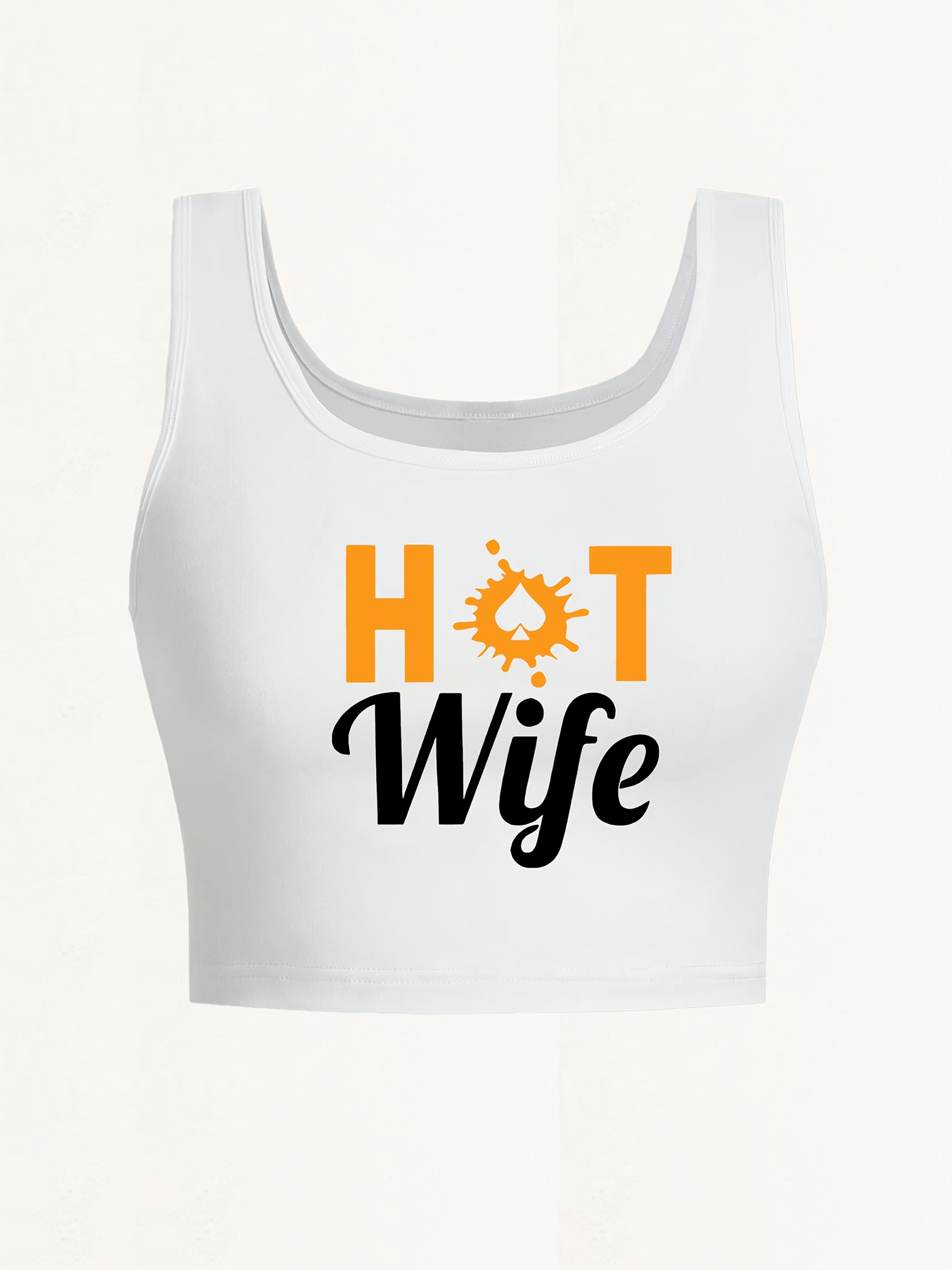 Women's "Hot Wife" Graphic Print Sleeveless Tank Top - Vibrant Red with Yellow Splash Design, Seamless Round Neck, Lightweight Breathable Fabric for Yoga & Casual Wear, Machine Washable Spring Summer Fall Top, Ladies Tank Top