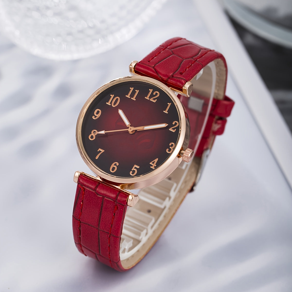 4pcs all-matching simple quartz watch jewelry set. The perfect gift for her for Christmas