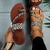 Women's Leopard Print Flat Slides - Fashion Toe Loop Open Toe Slide Sandals - Summer Beach Slide Shoes - For Women - Perfect for Summer Vacations & Beach Days - Ideal Gift for Fashionable Women