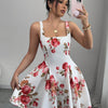Elegant Floral Print Sleeveless A-Line Dress for Women - Lightweight Polyester Summer Dress with Square Neckline, Machine Washable, Perfect for Spring and Summer Outings, Spring Summer Dress | Summer Elegance Wear | Glossy Te