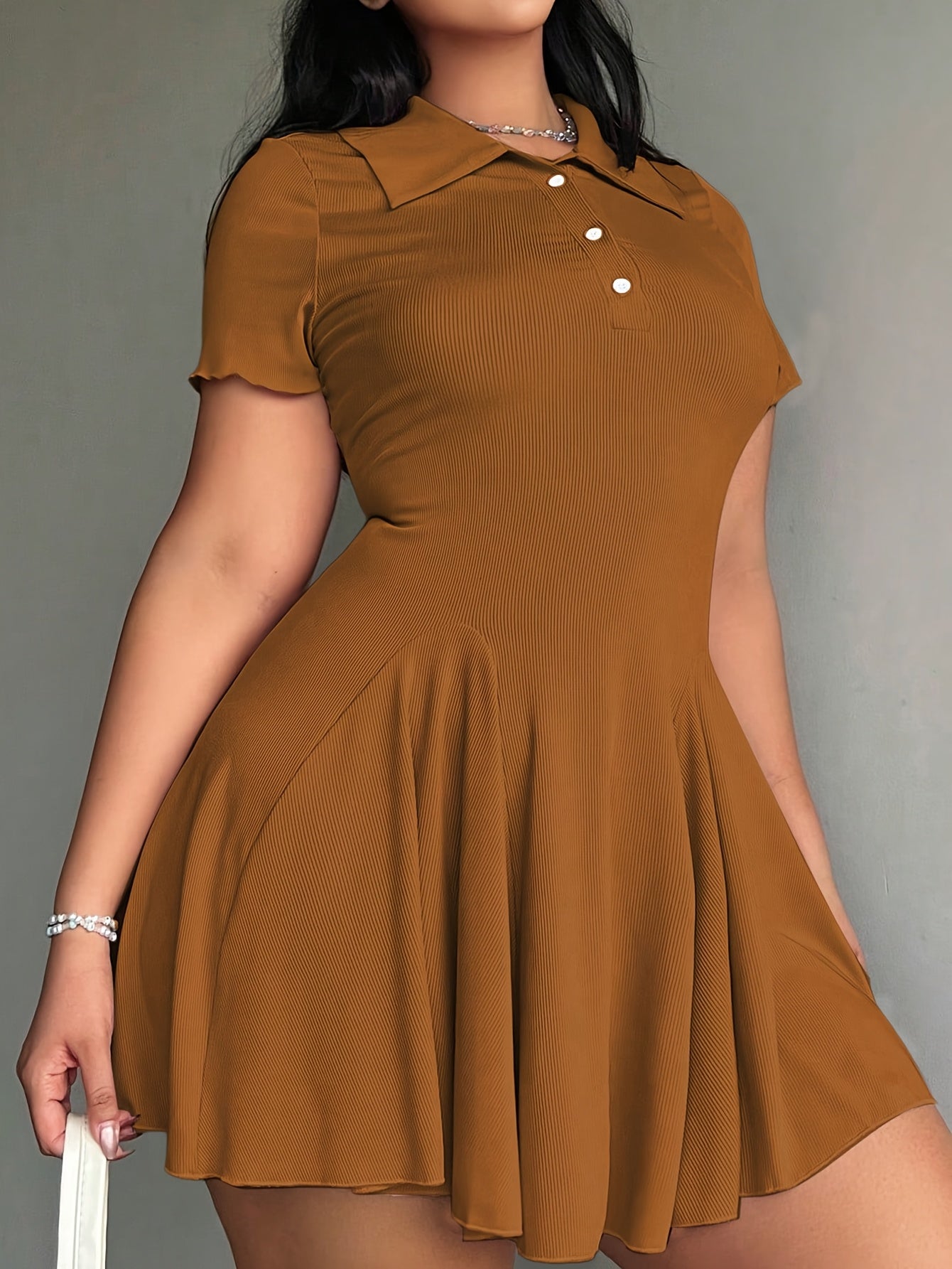 Women'S Casual Tennis Polo Dress - Short Sleeve, Button-Up Collar, Ribbed Texture, Knee-Length with Paddles, Beige, Casual Wear|Short Sleeve Dress|Buttonup Collar Dress