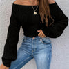 [Off-shoulder Pointelle Knit Sweater] Pointelle Knit Off-shoulder Crop Sweater, Casual Long Sleeve Sweater For Spring & Fall, Women's Clothing