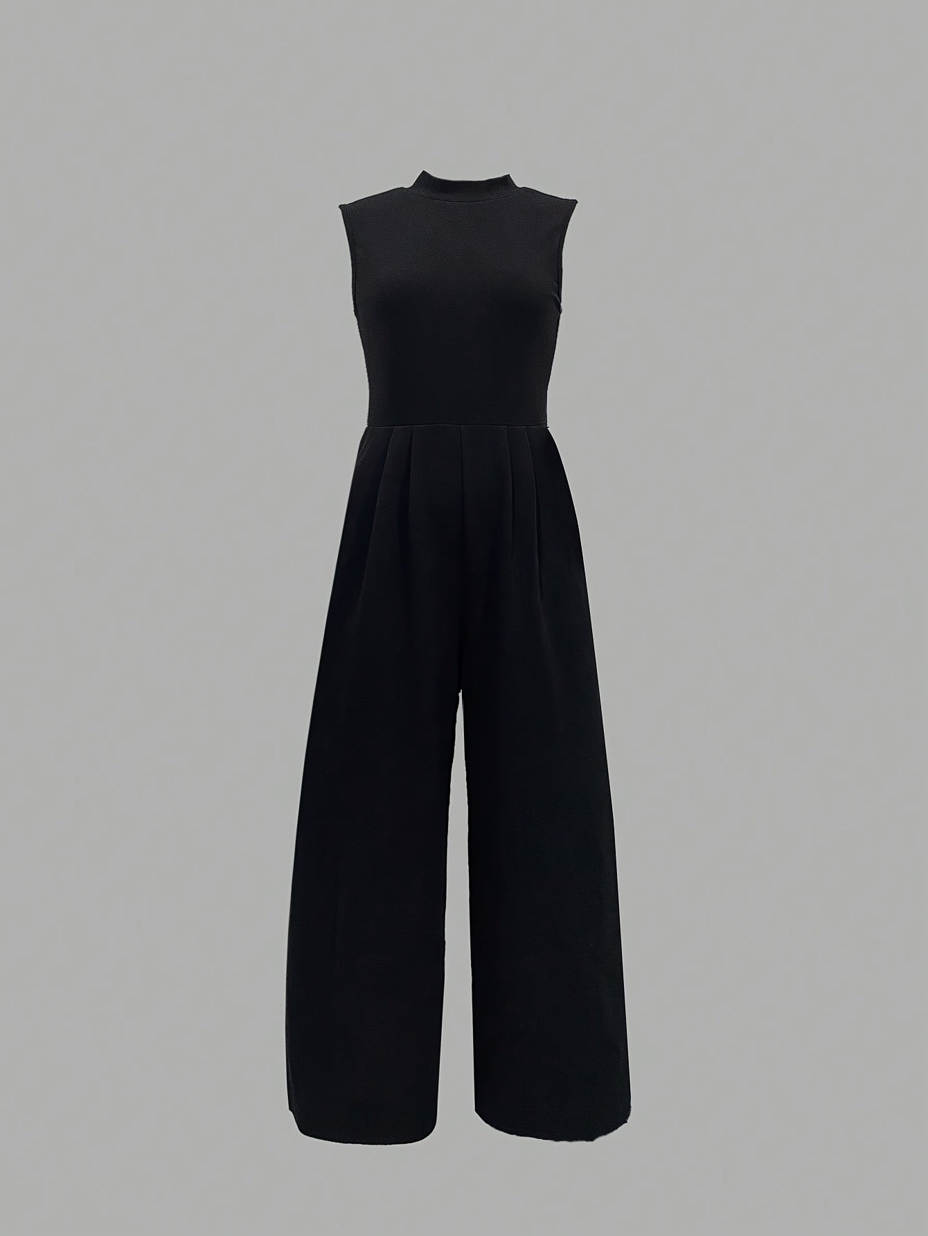 [Casual Elegance] Women's High Neck Sleeveless Jumpsuit, Casual Solid Color Polyester Knit Fabric, All-Season Adult Vest Style Romper