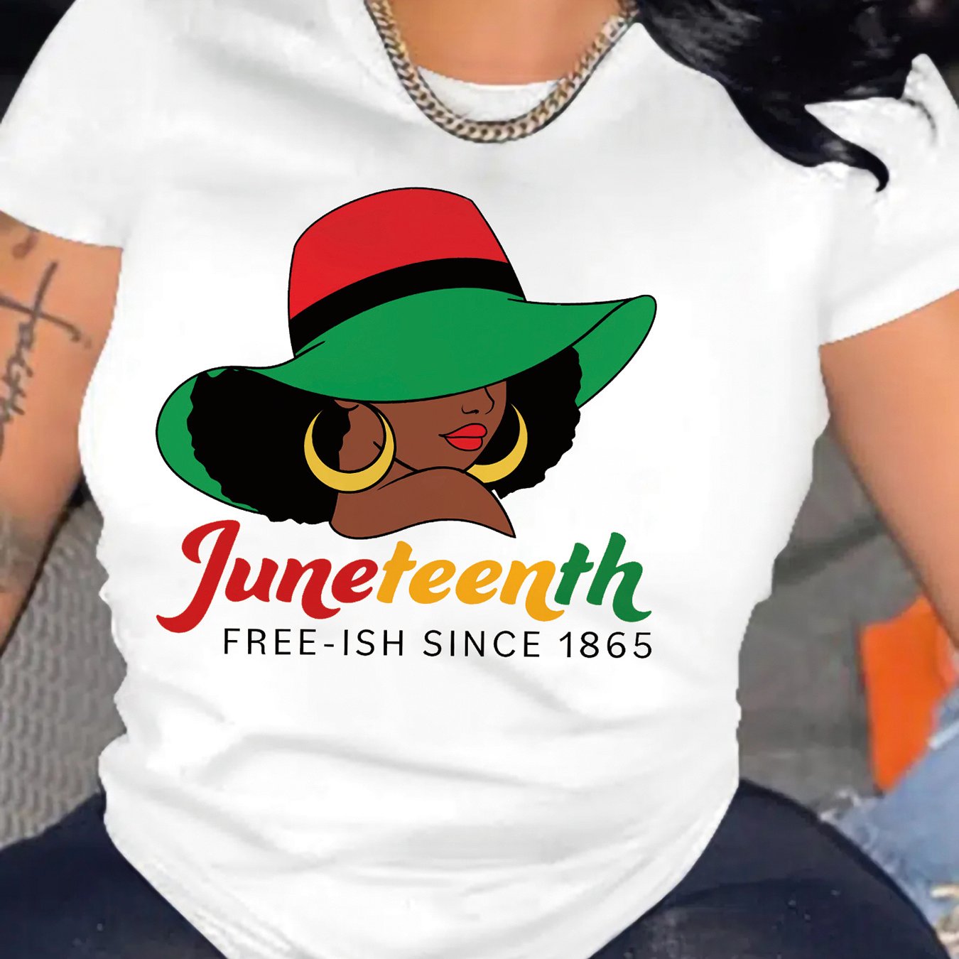 Figure & Letter Print Crew Neck T-Shirt, Casual Short Sleeve T-Shirt For Spring & Summer, Women's Clothing