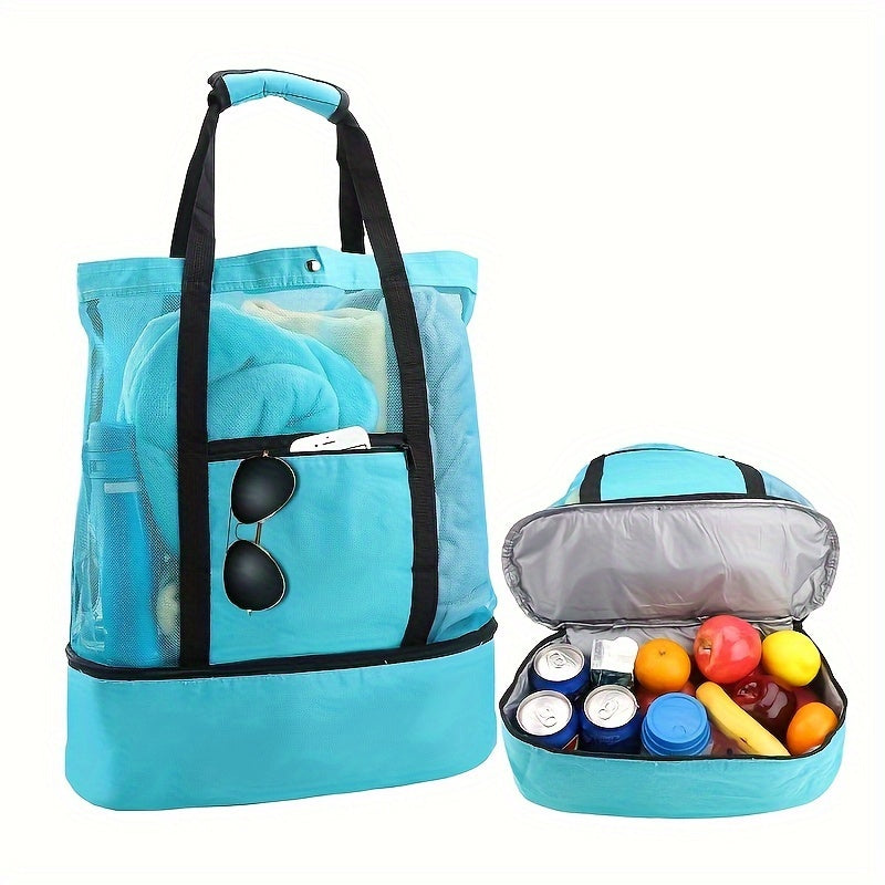 Minimalist Double Layer Beach Bag with Pouches and Storage, Lightweight Versatile Travel Bag, All-Match Outdoor Bag with Insulated Layer