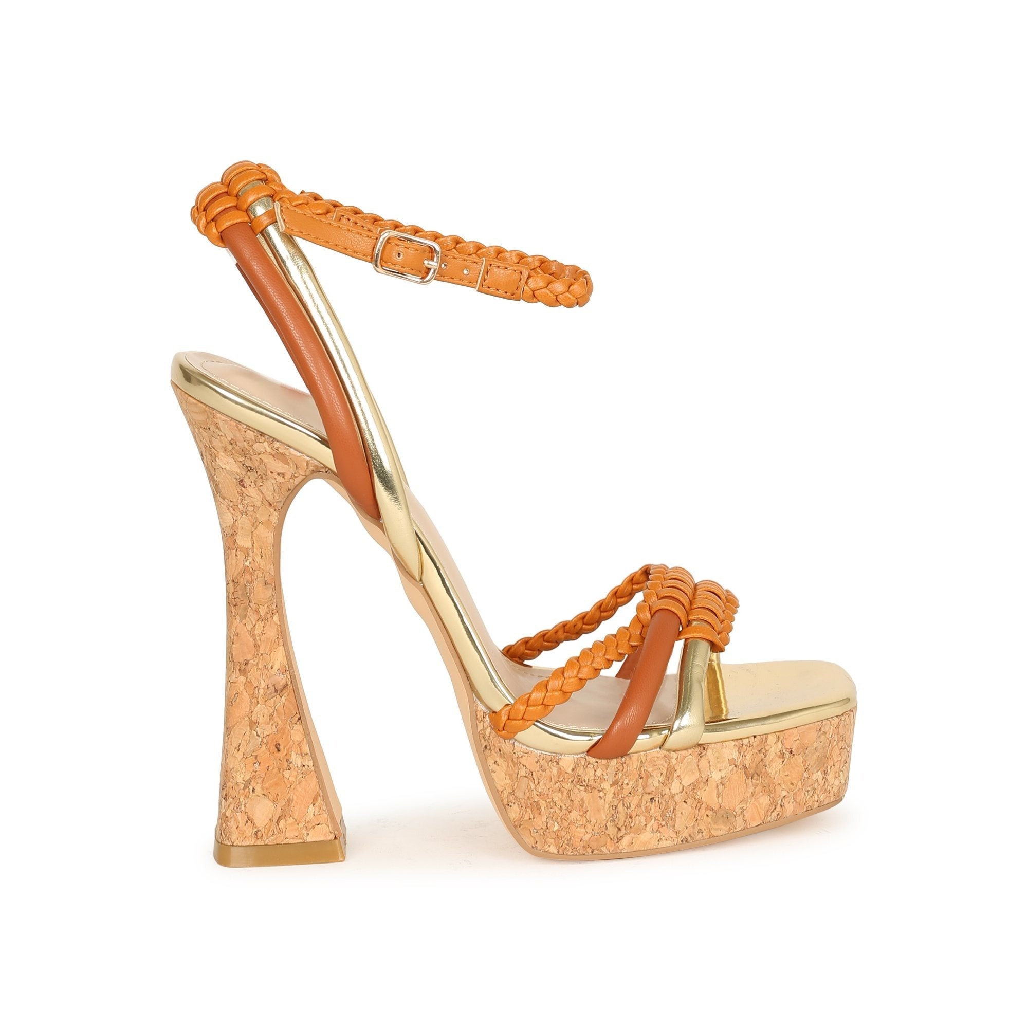 Women's braided strap high heel sandals, chunky heels