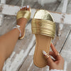 Cross-border Independent Station Plus-size Sandals Women's 2024 European And American Style Summer Fashion Shiny Wear One-line Flat Slippers