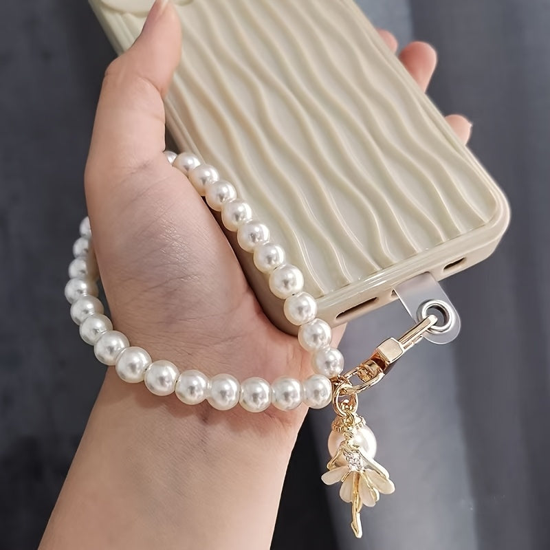 New Fashionable Women's Imitation Pearl Short Mobile Phone Lanyard Wrist Strap, Butterfly Beads Keychain, Mobile Phone Strap, Bag Pendant, Small Gift