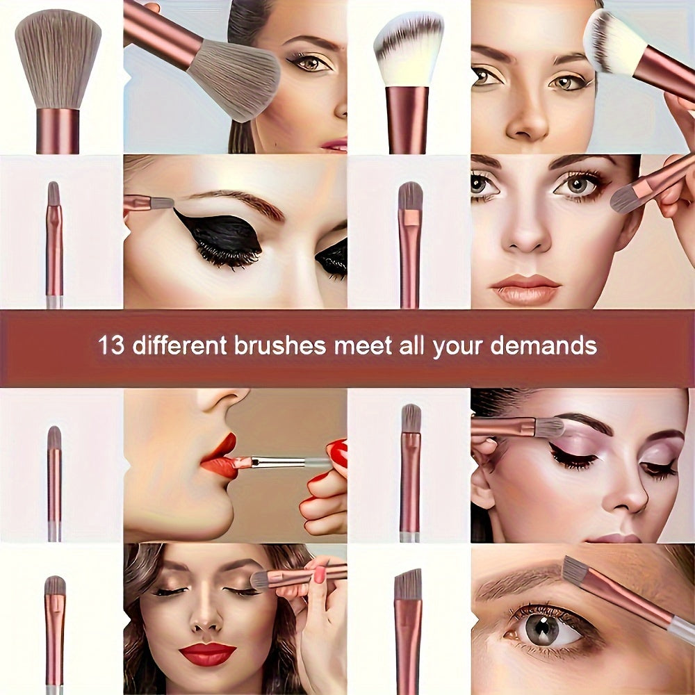 13pcs Professional Makeup Brush Set, Soft Polyester Brush Hair, Create Perfect Makeup, Low Allergy Nylon Brush Hair, Suitable for All Skin Types