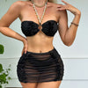 Sexy Chain Strapless Top with Pleats and Ruffles Three-piece Swimsuit Bikini