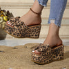 Women's Leopard Print Wedge Sandals with Bowknot - Stylish Slip-On Platform Heels, Comfortable Open Toe Design for Everyday & Party Wear, Black and Brown Animal Print Pattern, Everyday Footwear | Elegant Footwear | Fabric Upp
