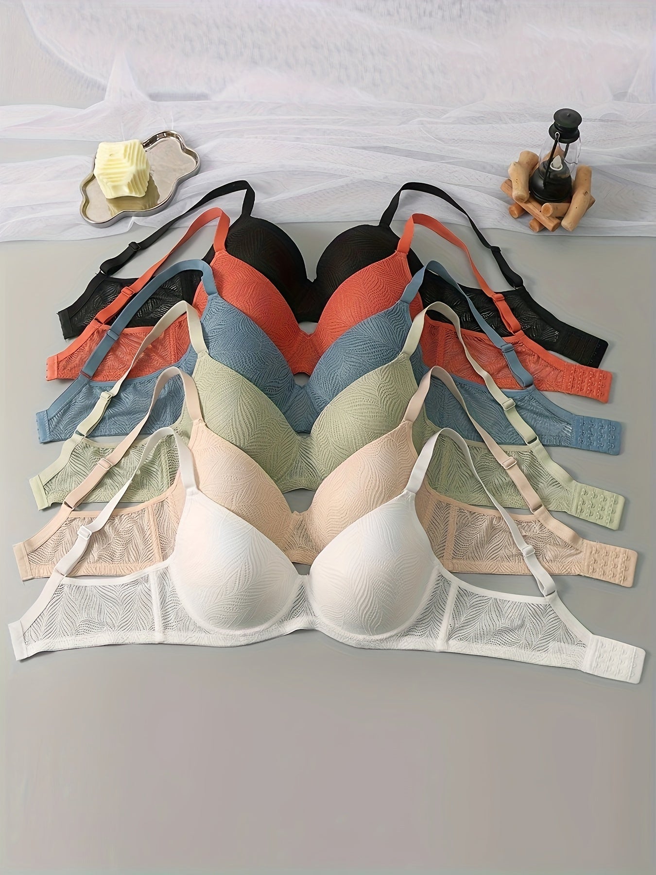 6pcs Elegant Seamless Push-Up Bras for Women, Comfortable Full Coverage with Underwire Support, Assorted Colors - Nylon/Elastane Blend, Non-Removable Pads