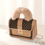 Women'S Vintage Faux Fur Shoulder Bag with Geometric Pattern, Retro Style, Lightweight, Detachable Chain Strap, Safety Lock Closure, Polyester Lining, Ideal for Casual Dates & Special Occasions, Available in White, Black, and