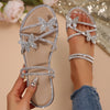 Women'S Elegant Flat Sandals with Rhinestone Accents, All-Season Slip-On Open Toe Slides, Fabric Upper & Inner, Rubber Sole, Man-Made Insole - Summer Fashion Holiday Footwear