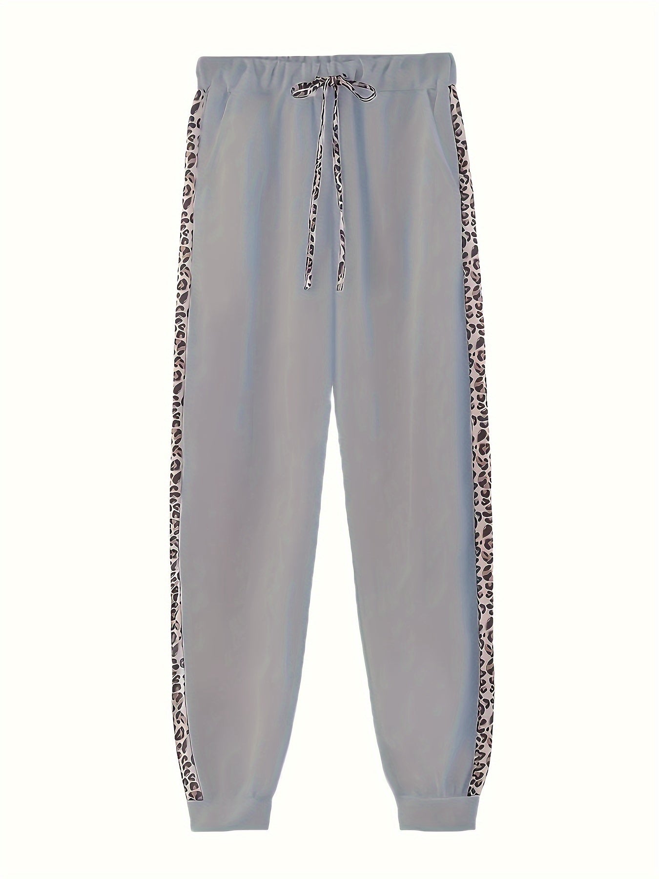 Two-piece Set, Long Sleeve Leopard Print Zip Up Hoodie & Drawstring Pants Outfits, Women's Casual Clothing