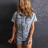 Retro Washed  Sleeve Rompers Women