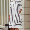 Half Sleeves Loose Buttoned Striped Lapel Midi Dresses Shirt Dress