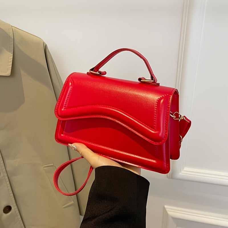 Stylish Mini Shoulder Bag, Women's Crossbody Bag, Solid Flap Square Tote