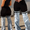 Women High Elastic Waist Two Tone Trendy Patchwork Jeans With Garter Belt Detail – Unique Streetwear Style