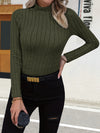 Solid Mock Neck Rib Knit Top, Elegant Long Sleeve Slim Versatile Sweater, Women's Clothing