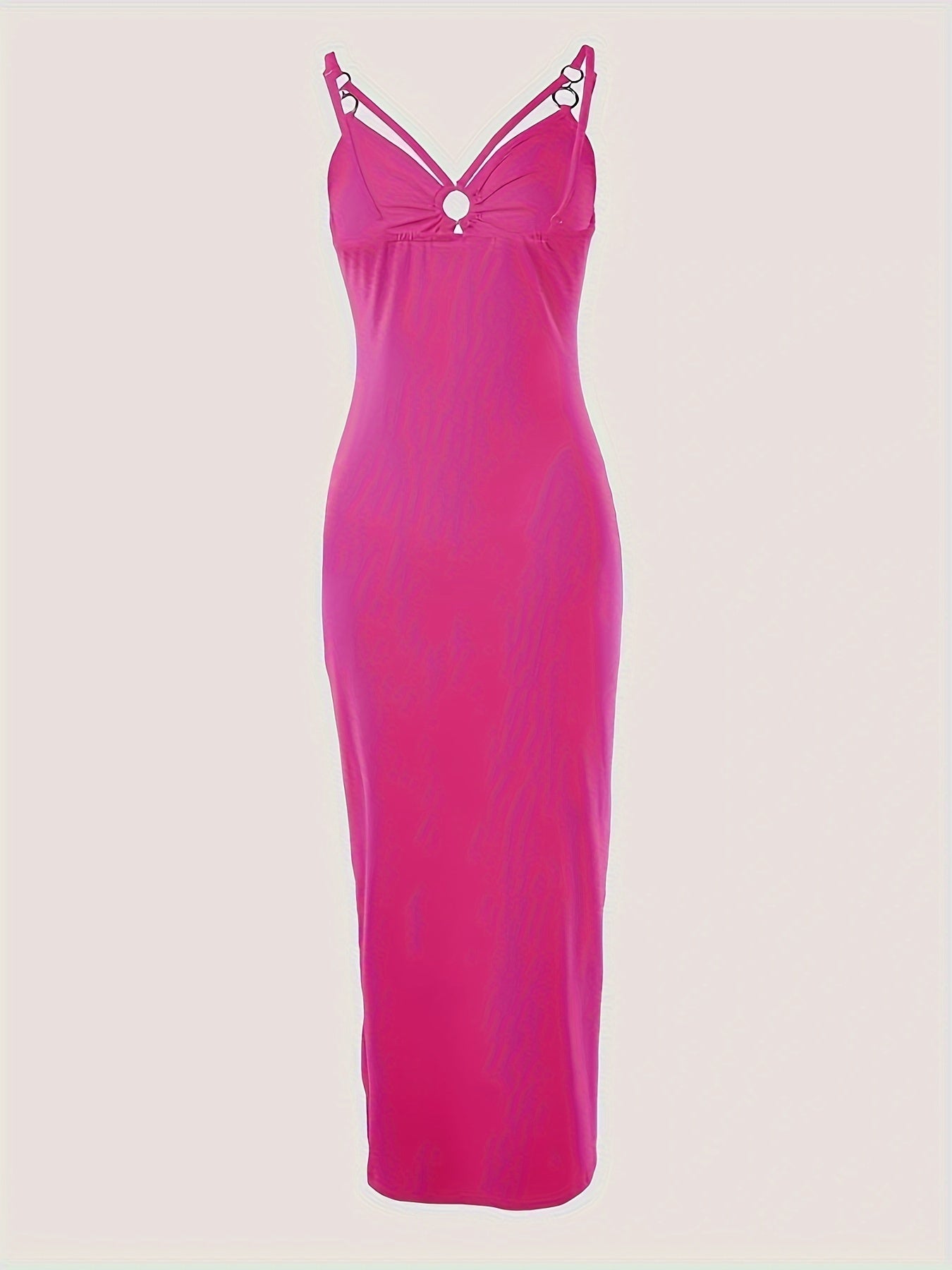 Sultry Split Thigh Ruched Bodycon Dress - Elegant Sleeveless V Neck Cami Dress for Women - Spring and Summer Fashion, Body-Hugging, Comfortable, and Flattering Clothing