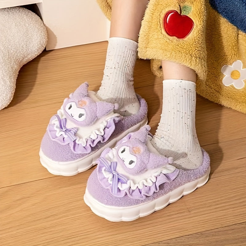 Sanrio Winter Slippers For Women Hello Kitty Cute Cartoon My Melody Cinnamoroll Kuromi Honey Style CozyFabric Slipon House Shoes Outdoor Slippers